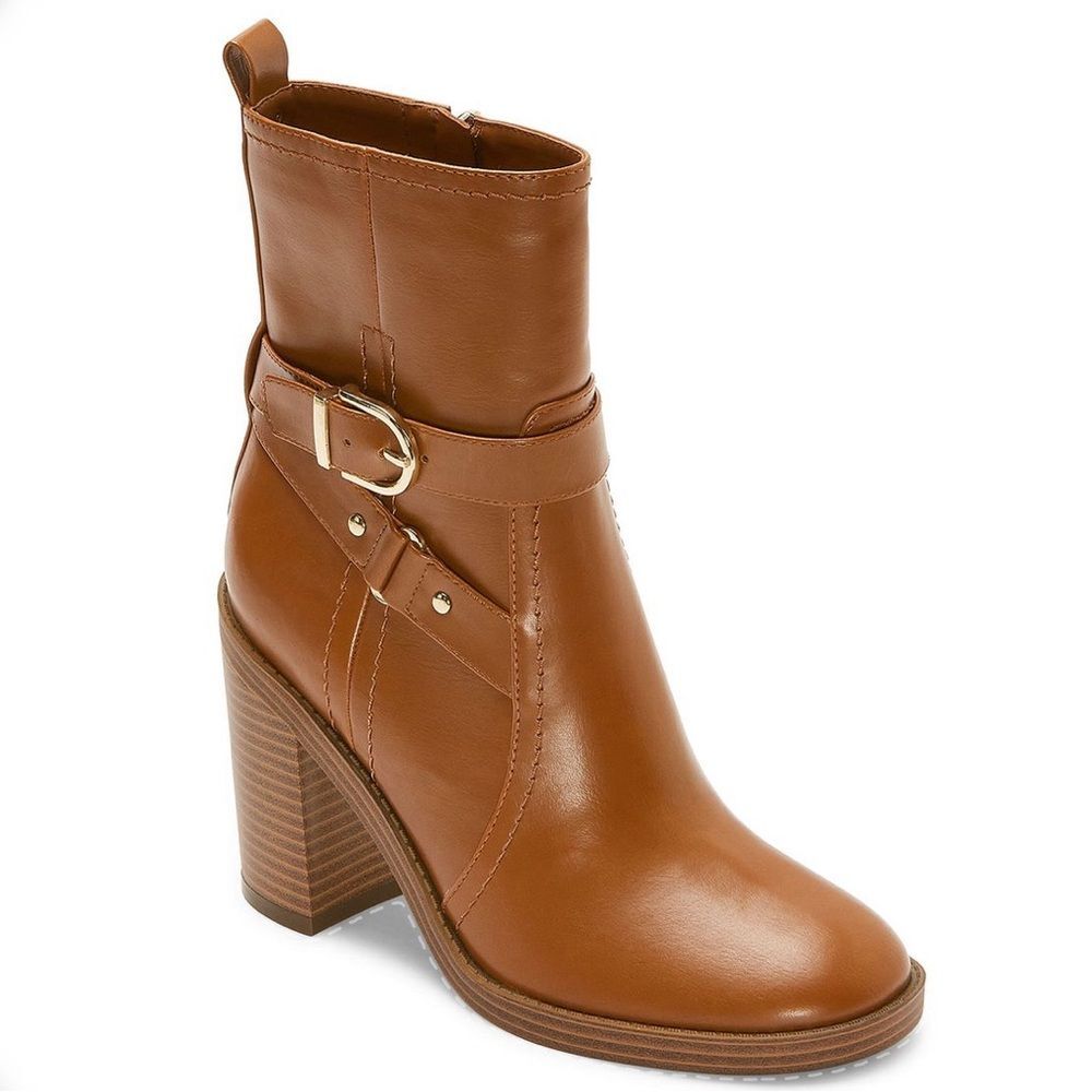 Liz Claiborne Womens Olinda Block Heel Booties Gold Boots Brown Size 10M